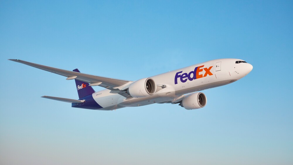 FedEx Boeing 777 in flight